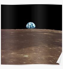 Earth rising above the Moon's horizon. Poster