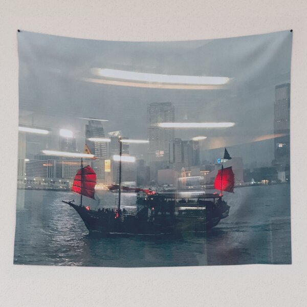 Item preview, Hong Kong red junk boat reflection designed and sold by Travel Planet.