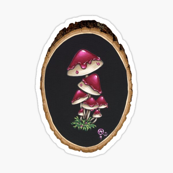 Pink candy mushrooms woodland mushroom art Sticker