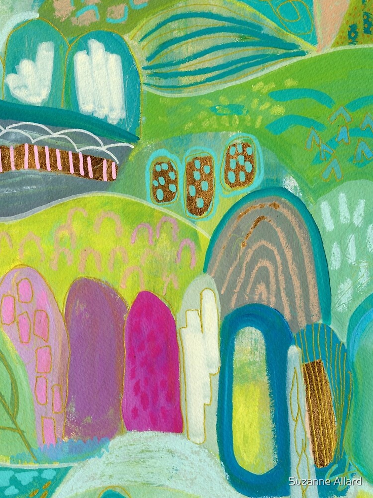 Thumbnail 4 of 4, A-Line Dress, Green Blue Abstract Village designed and sold by suzanneallard.