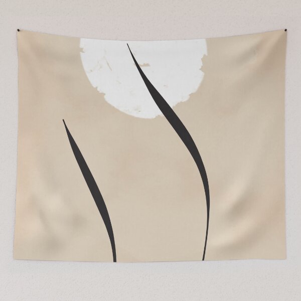 Item preview, Minimalist Japandi Black Lines Art On Neutral Beige Sky And Sun designed and sold by ArtforDailyLife.