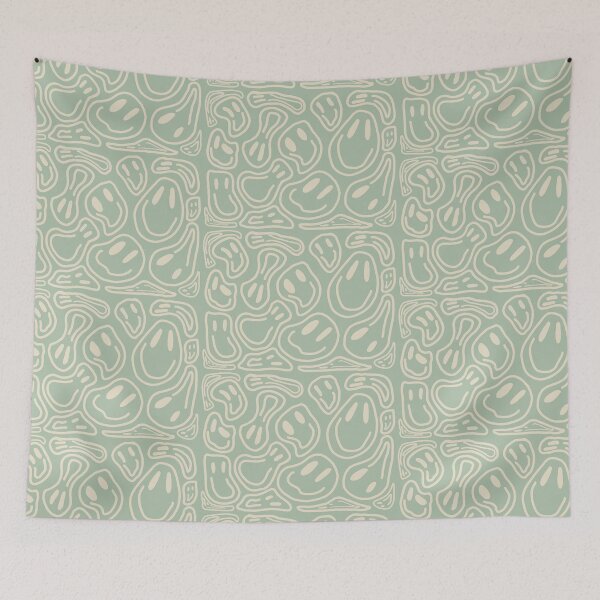 Item preview, vintage sage green smiley face print designed and sold by reesewolf.