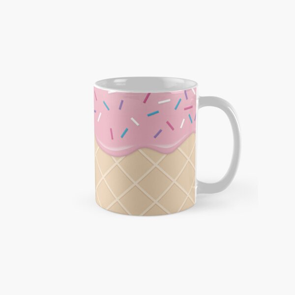 Ice Cream Mug, Waffle Cone Pink Strawberry Ice Cream With Sprinkles Design  11oz or 15oz Ceramic Coffee Mug or Mug Set Available 