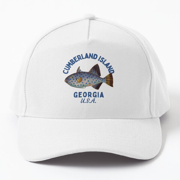 Vista previa del artículo con la obra «Retro Fish Cumberland Island Georgia - Texto azul marino - Isla / Playa», diseñado y vendido por TimelessLocales.