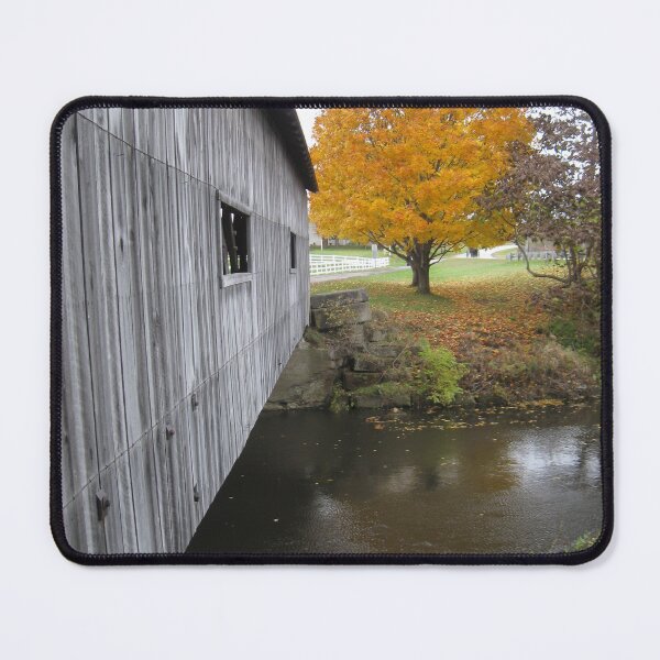 Item preview, Covered Bridge with Colorful Maple Tree designed and sold by MADowdPhotos.