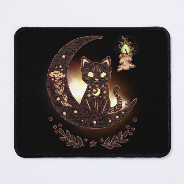 Item preview, Black Kitty Moon Candle Flame Woodburn designed and sold by MoodyMuseArt.