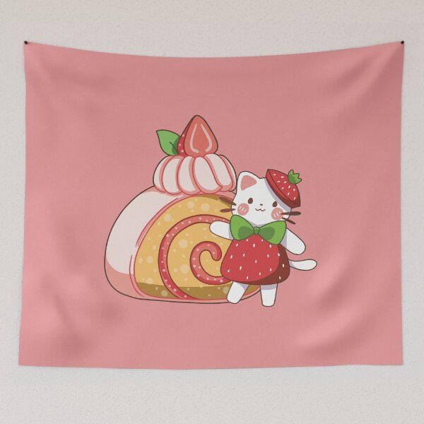 Item preview, Kawaii Cat And Strawberry Cake designed and sold by Kawaii-Bappa.