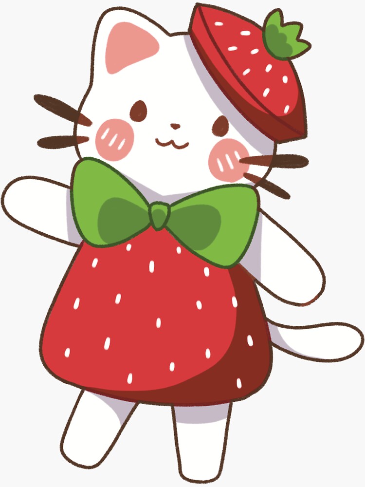 "Kawaii Strawberry Cat" Sticker by KawaiiBappa Redbubble