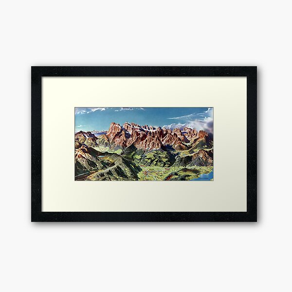 Vintage Dolomites Italy Relief Map Framed Art Print