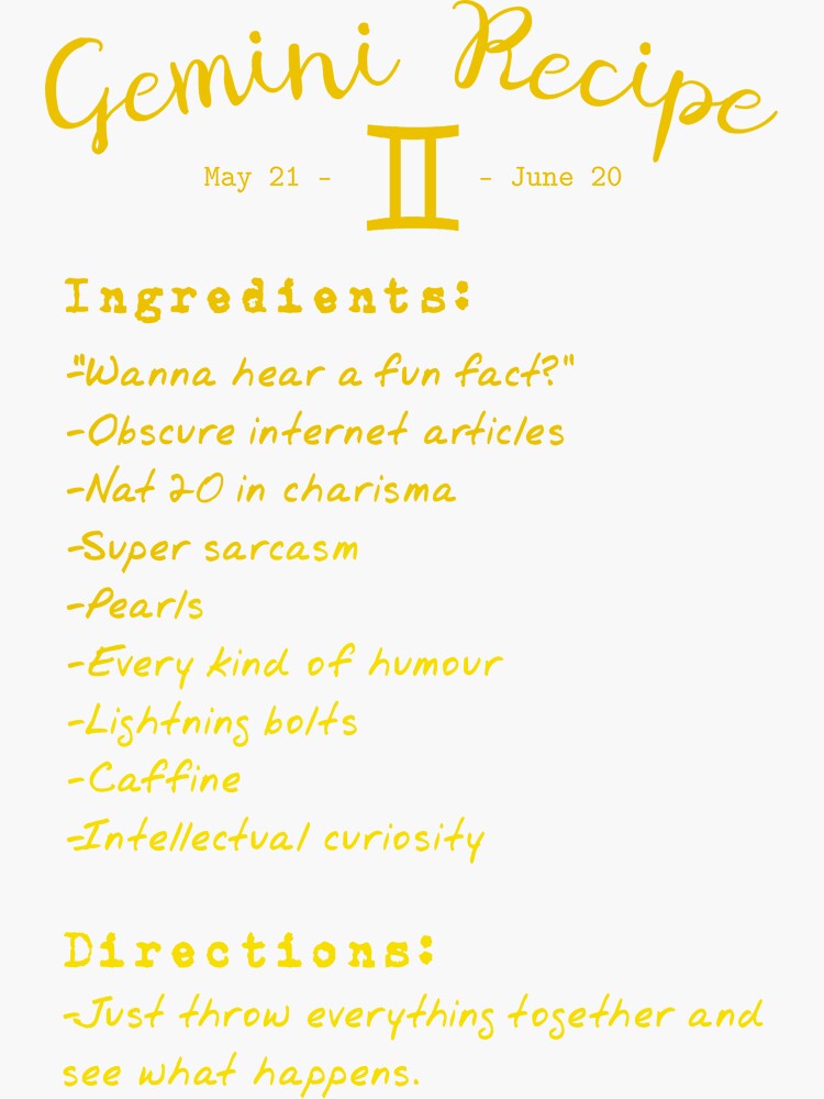 "Gemini Recipe funny astrology meme" Sticker by ZODIAXattire Redbubble