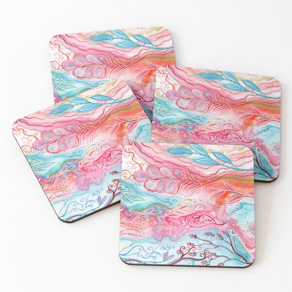 Item preview, Introspection - intuitive art watercolour painting in pink, coral, turquoise and gold designed and sold by klbailey.