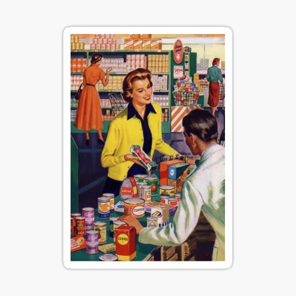 Retro housewife grocery shopping Sticker