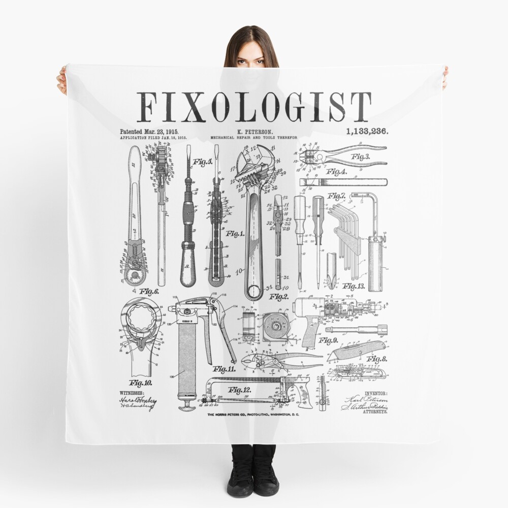 Fixologist Mechanic Car Repair Tools Vintage Patent Print Scarf