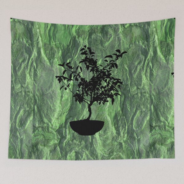 Item preview, Bonsai tree silhouette on sage green background  designed and sold by Areashor.