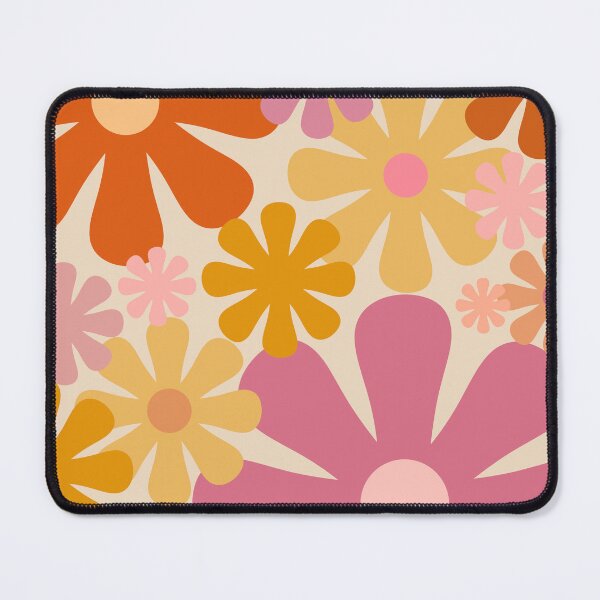 Item preview, Retro 60s 70s Flowers - Vintage Style Floral Pattern in Thulian Pink, Orange, Mustard, and Cream designed and sold by kierkegaard.