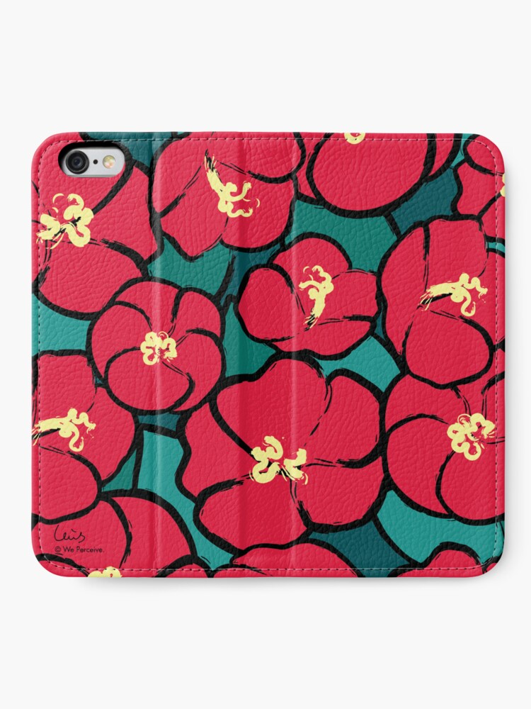 Alternate view of WE PERCEIVE | SUMMER STYLE COLLECTION - Tropical Red Hibiscus Flower Pattern iPhone Wallet