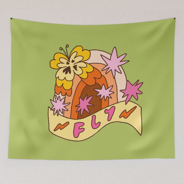 Item preview, Fly Butterfly Rainbow Stars Pink Orange Brown Retro Vintage Cute designed and sold by Megan O'Brien.