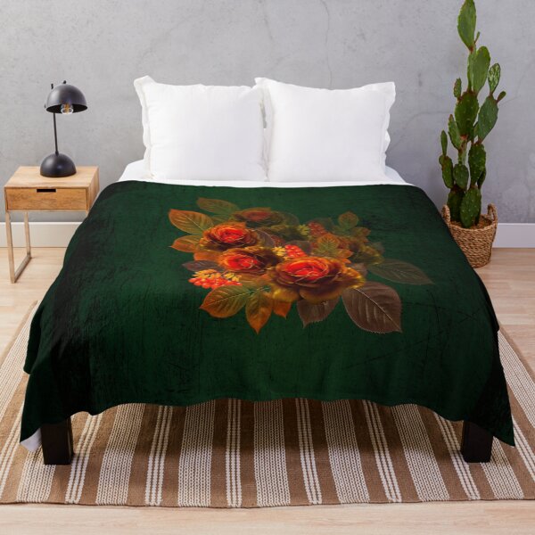 Item preview, Red orange rust colour roses and leaf on dark background designed and sold by Areashor.