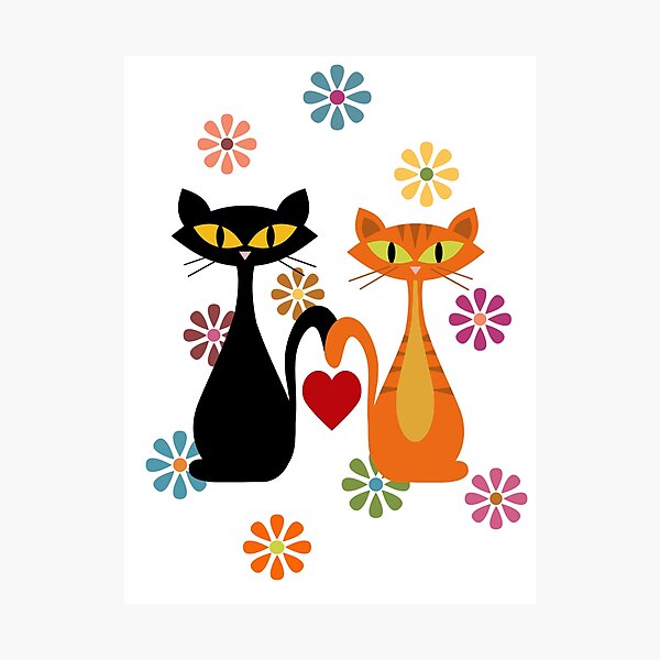 Item preview, Mid Century orange and black cats in love designed and sold by BattaAnastasia.
