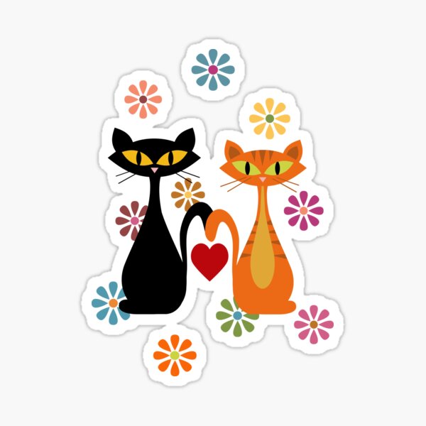 Item preview, Mid Century orange and black cats in love designed and sold by BattaAnastasia.