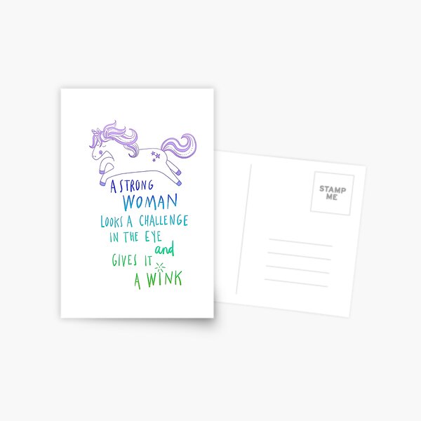 A strong woman looks a challenge in the eye unicorn Postcard