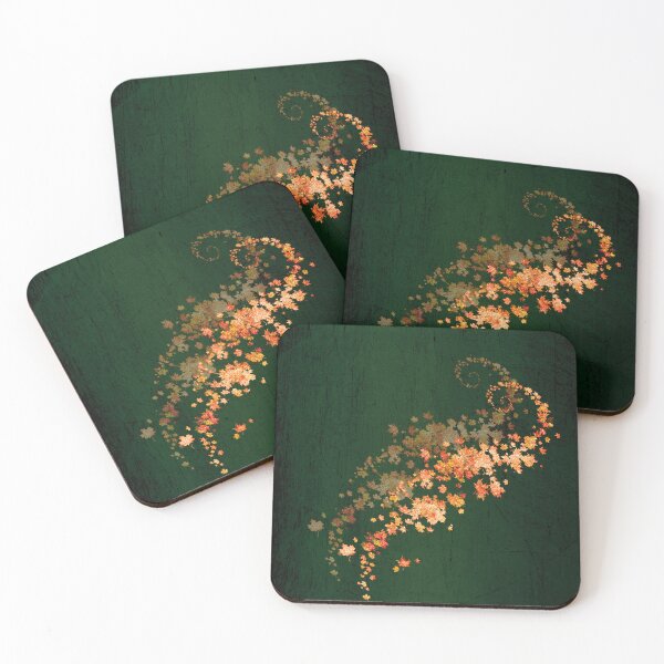 Item preview, Swirling leaves autumn colours on dark green background abstract designed and sold by Areashor.