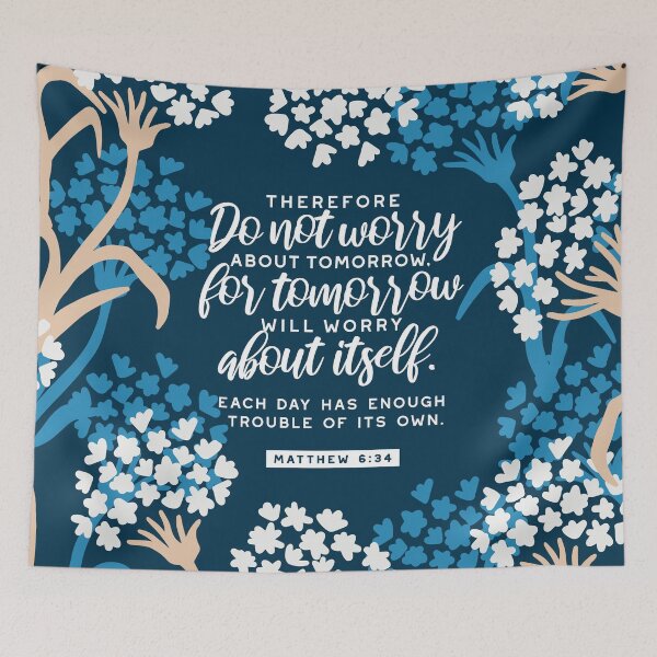 Item preview, Matthew 6:34 Bible Verse and Blue Flower Pattern Ver II designed and sold by FlinArt.