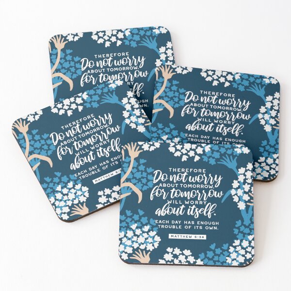 Item preview, Matthew 6:34 Bible Verse and Blue Flower Pattern Ver II designed and sold by FlinArt.