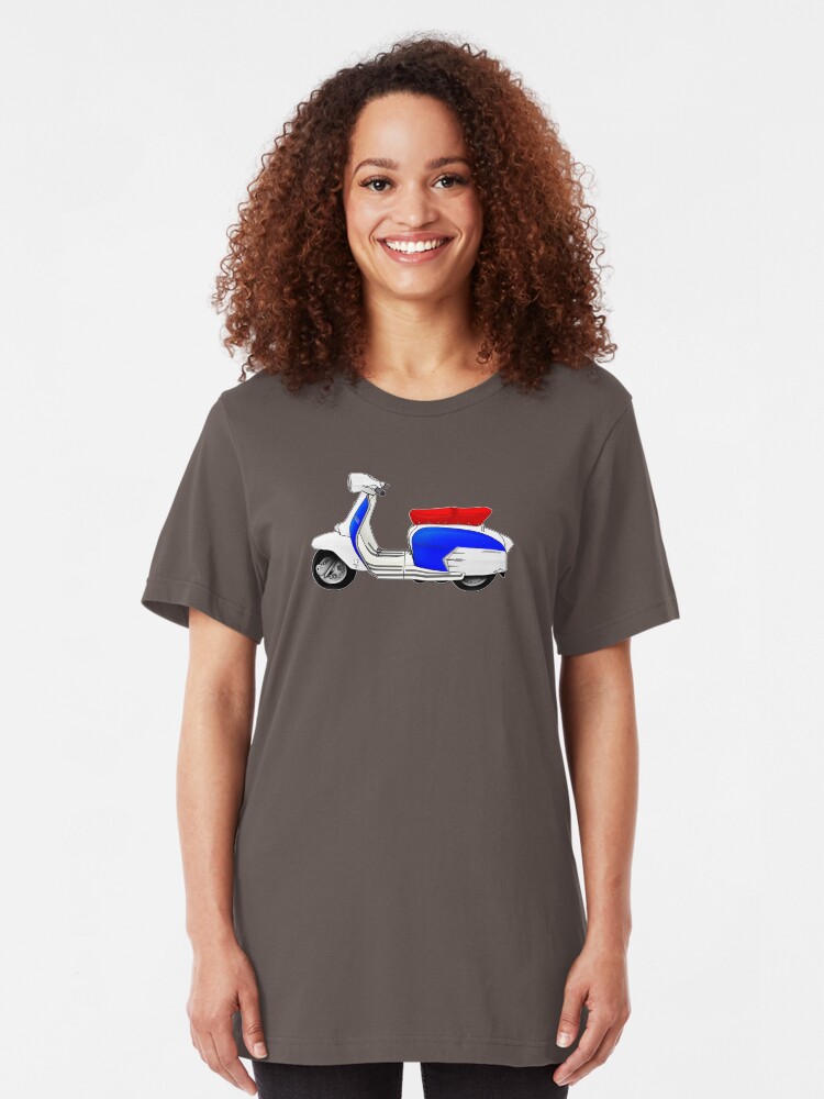 Alternate view of Scooter T-shirts Art: SX200 Dealership Blue Scooter Design Slim Fit T-Shirt