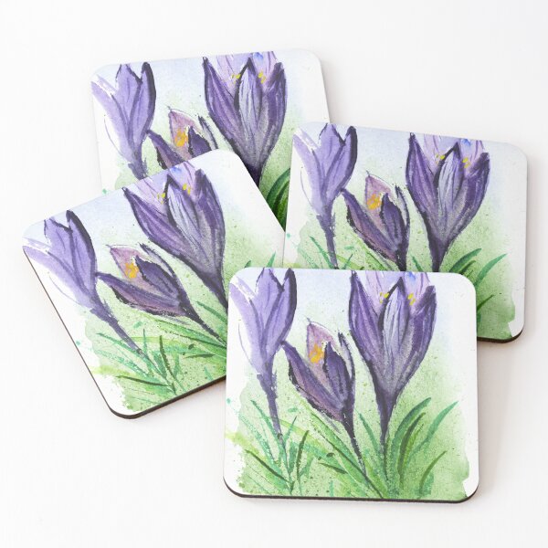 Item preview, Purple Crocuses Flowers Watercolor Print designed and sold by NatalyMak.
