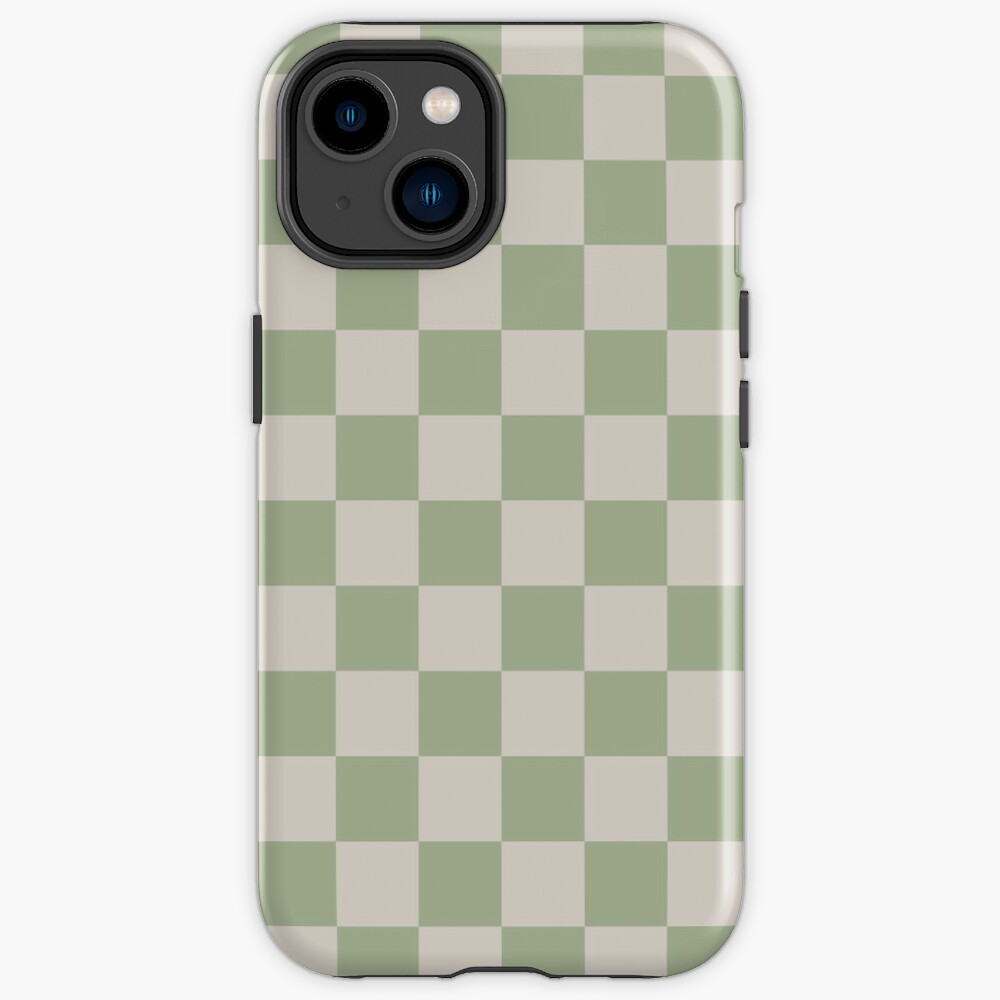Discover Checkerboard Check Checkered Pattern in Sage Green and Beige | iPhone Case