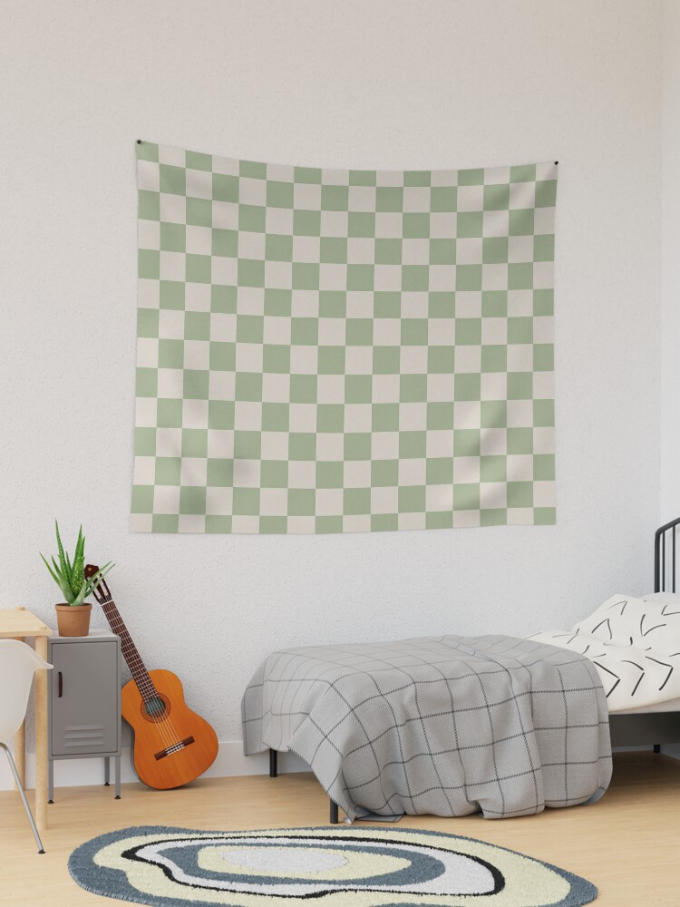 Checkerboard Check Checkered Pattern in Sage Olive Green and Beige