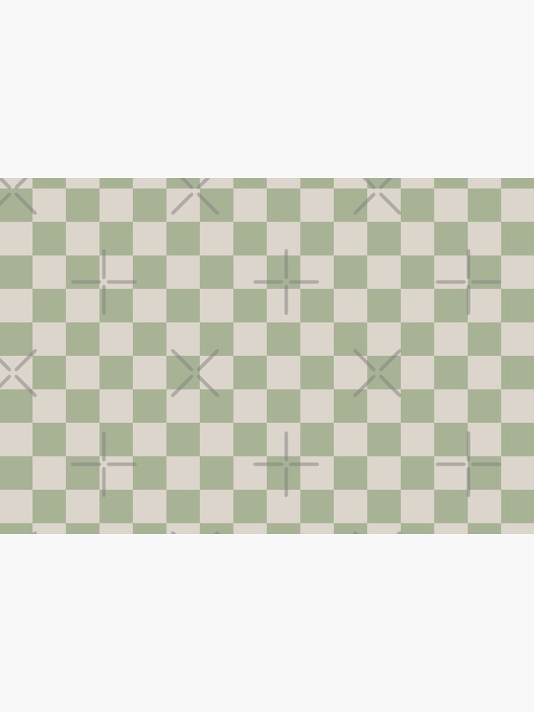 Thumbnail 6 of 6, Bath Mat,  Checkerboard Check Checkered Pattern in Sage Green and Beige designed and sold by kierkegaard.