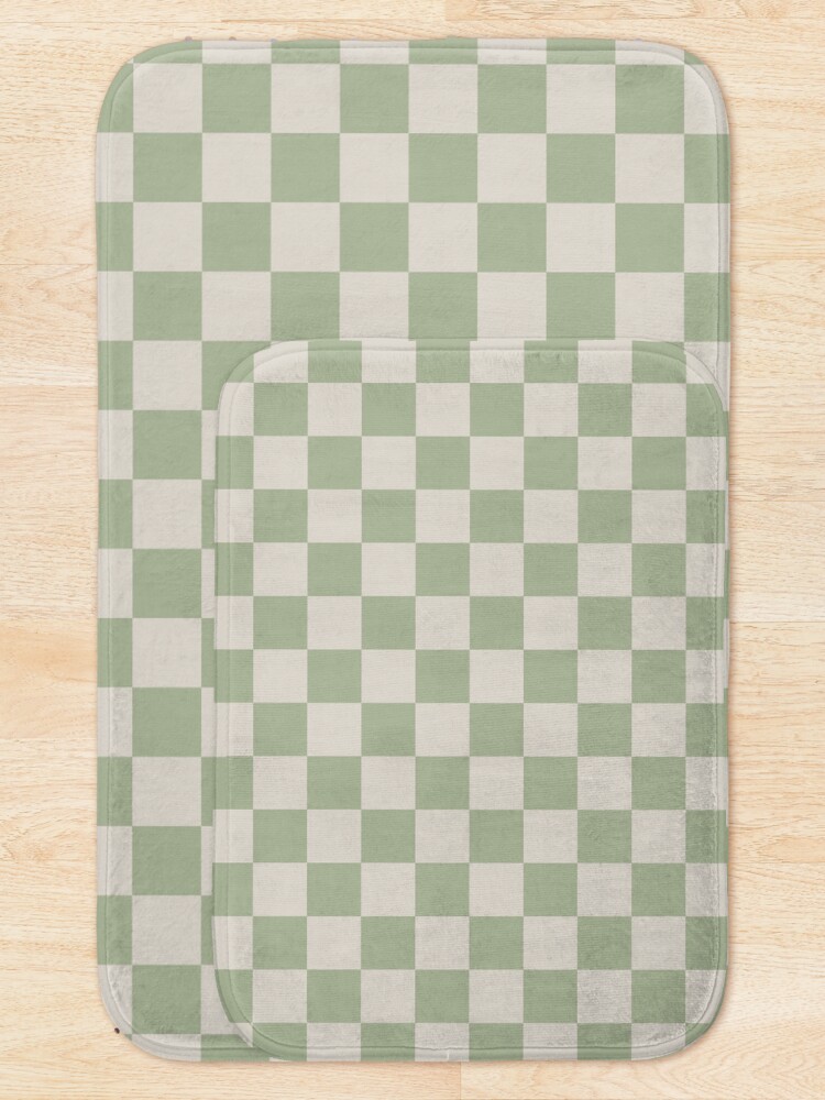 Thumbnail 5 of 6, Bath Mat, Checkerboard Check Checkered Pattern in Sage Green and Beige designed and sold by kierkegaard.