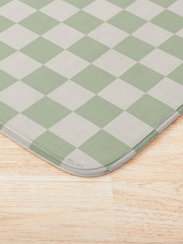 Thumbnail 3 of 6, Bath Mat,  Checkerboard Check Checkered Pattern in Sage Green and Beige designed and sold by kierkegaard.