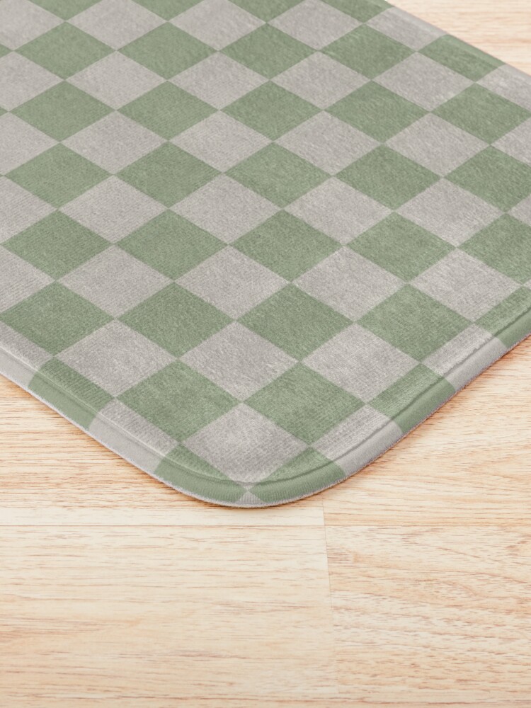 Checkerboard Mini Check Pattern in Sage Green and Off White Bath