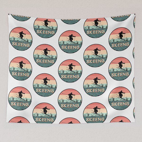 Item preview, Vintage Sunset Skiing Colorful Skier Active designed and sold by artlaila.