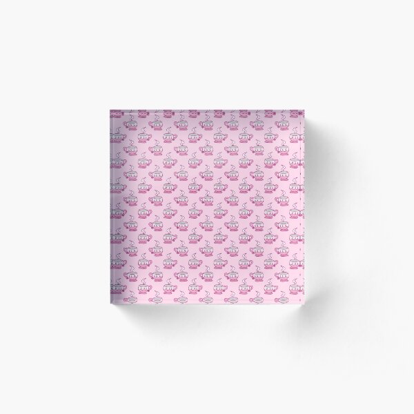 Pink Teacup Pattern Acrylic Block