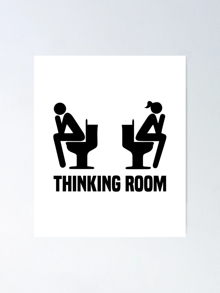Funny Bathroom Door Sign - Humorous 'Thinking Room' Toilet Door Topper Decor, Black Matte Vinyl, 9.1x3.1 Inches