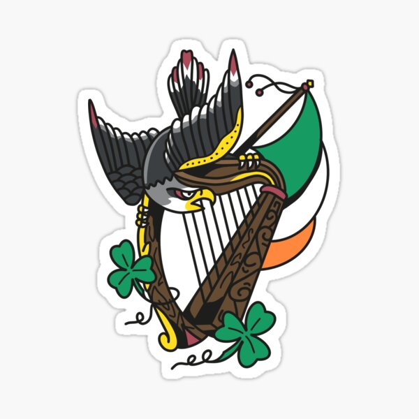 Irish Harp Tattoo with Tribal Design  LuckyFish Art