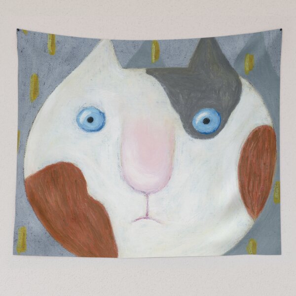 Item preview, Cute calico cat portrait in oil pastel designed and sold by dariaikuznets.