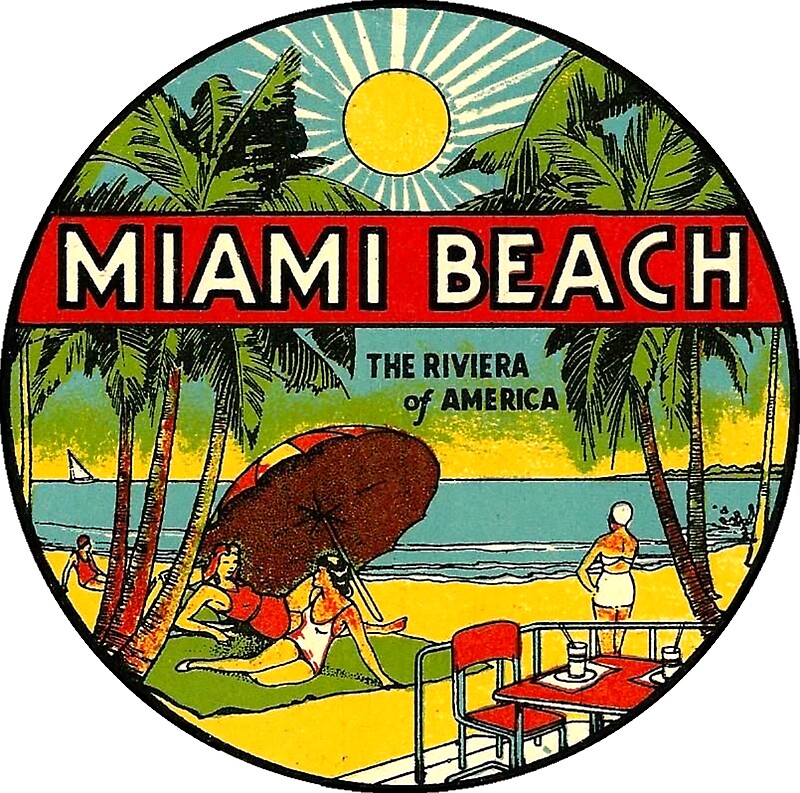 miami beach florida vintage travel decal 3 stickers by