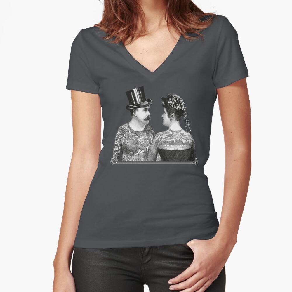 Tattooed Victorian Lovers | Tattooed Couple | Victorian Tattoos | Vintage Tattoos | Tattoo Art | Fitted V-Neck T-Shirt