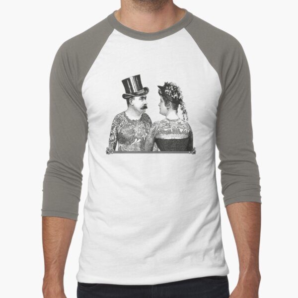 Tattooed Victorian Lovers | Tattooed Couple | Victorian Tattoos | Vintage Tattoos | Tattoo Art | Baseball ¾ Sleeve T-Shirt