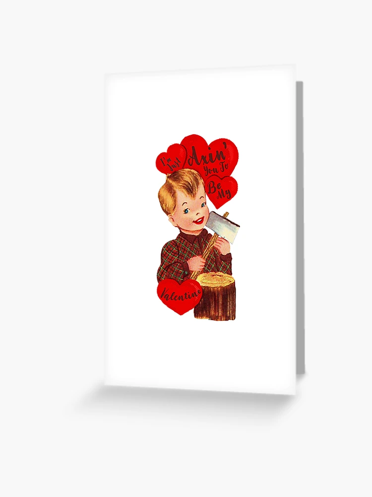 Large Vintage Valentines Day Card Creepy Boy and Girl With Lit