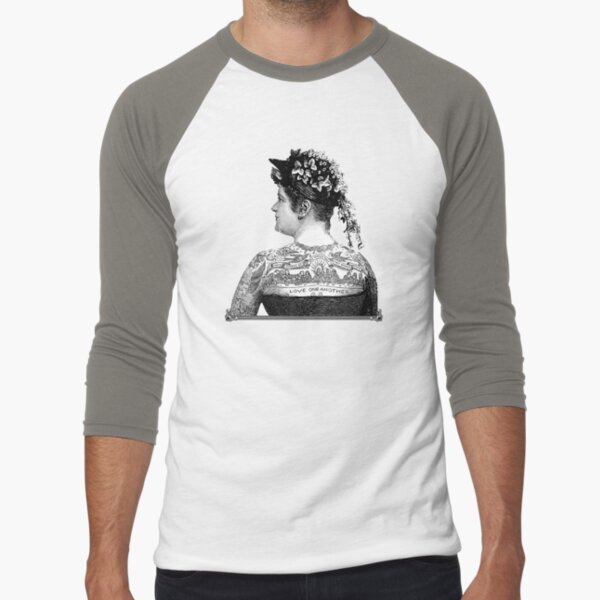 Tattooed Victorian Woman | Victorian Tattoos | Vintage Tattoos | Tattoo Art | Baseball ¾ Sleeve T-Shirt