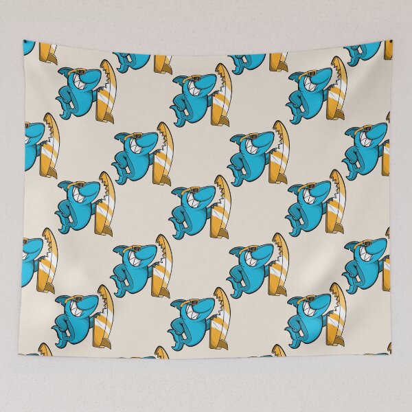 Item preview, Funny Cool Blue Shark Surfboard Cartoon Pattern designed and sold by LADistrictGarb.