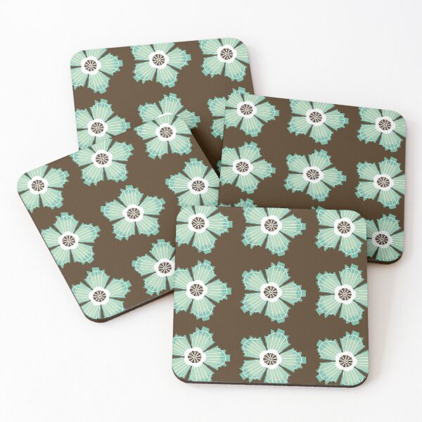 Item preview, Modern Abstract Floral Print in White, Turquoise Blue and Dark Brown designed and sold by thesnowwhyte.