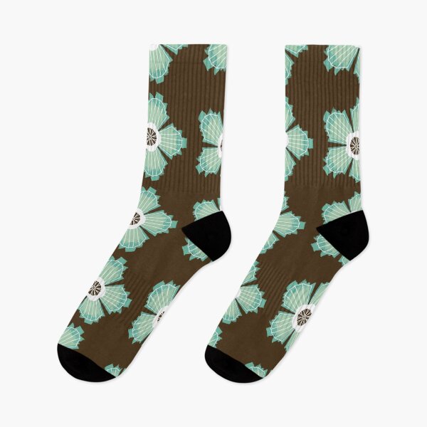 Item preview, Modern Abstract Floral Print in White, Turquoise Blue and Dark Brown designed and sold by thesnowwhyte.