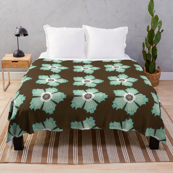 Item preview, Modern Abstract Floral Print in White, Turquoise Blue and Dark Brown designed and sold by thesnowwhyte.